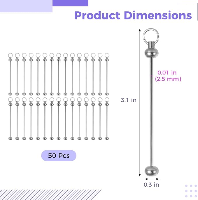50 PCS Blank Beaded Keychain Bars, Metal Beading Sticks - Image 4
