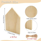 10 Pieces Unfinished House Shaped Wooden Cutouts Rustic Farmhouse Wooden - Image 2