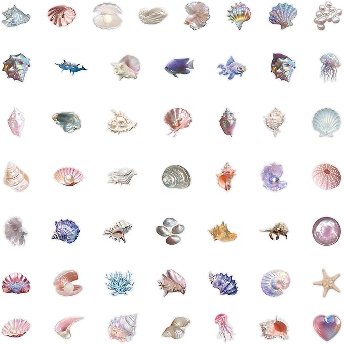 50 Pieces Sea Shell Themed Transparent Stickers - Image 2