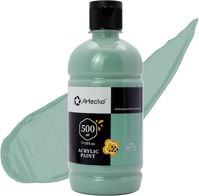 Artecho Sage Green Acrylic Paint 500ml / 17oz Large Bottle | Semi Glossy Finish by Artecho