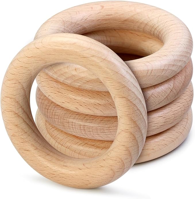FoDau770 5pcs Natural Beech Wooden Rings, Unfinished Solid Wood Rings Heavy by FoDau770