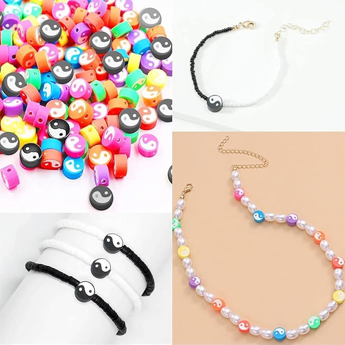 100pcs Colorful Ying Yang Polymer Clay Spacer Beads - Image 7