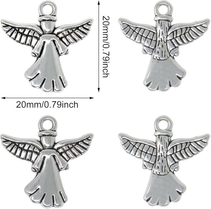Honbay 60PCS Antique Silver Angel Pendants Guardian Charms Alloy Religious - Image 2