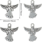 Honbay 60PCS Antique Silver Angel Pendants Guardian Charms Alloy Religious - Image 2