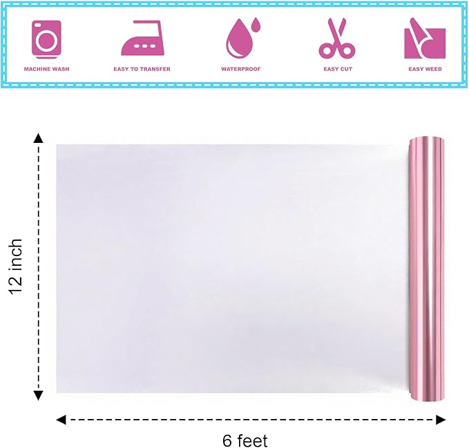 Sheet Metallic Foil Heat Transfer Viny Pink, 12Inch*6Ft lBundle Chrome HTV - Image 2