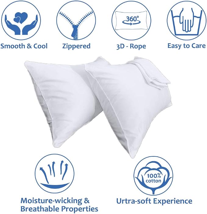 Precoco Pillow Cases Standard Size Set of 2 | 100% Cotton White Pillowcases - Image 6