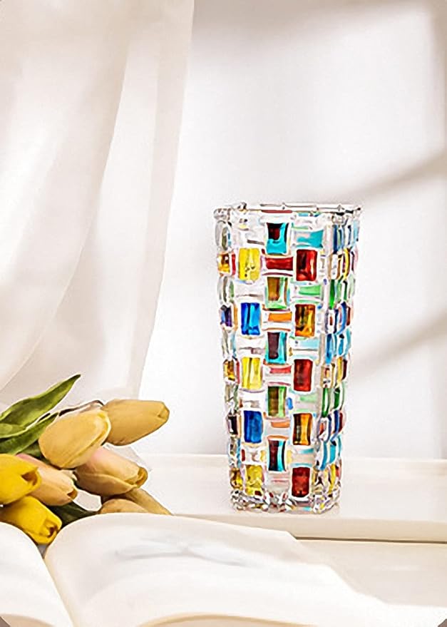 Magcolor Hand Painted Colorful Woven Glass Vase -Crystal Flower Vase- 7.7 inch - Image 7