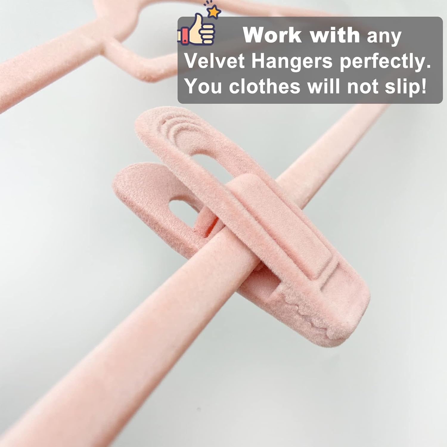 Light Pink Velvet Hanger Clips (60-Pack), Non-Slip Strong Hanger Clips for Velvet, Pants, Skirts & Thin Clothes