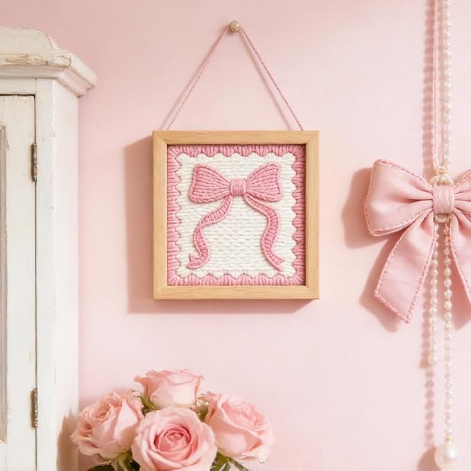 INFUNLY Pink Bow Punch Needle Embroidery Kit 9.4" DIY Punch Embroidery Kit - Image 6