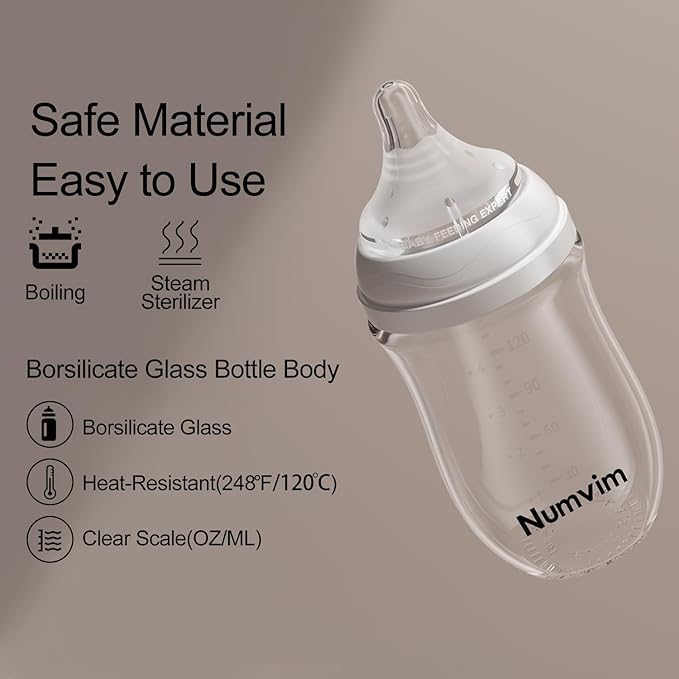 Natural Glass Baby Bottles Gentle & Extra Slow Flow, Newborn Breastfeeding Bottle with Anti Colic Nipple for 0 Months Babies, 3 Packs (Brown (5 Ounce), 1 Count (Pack of 3))