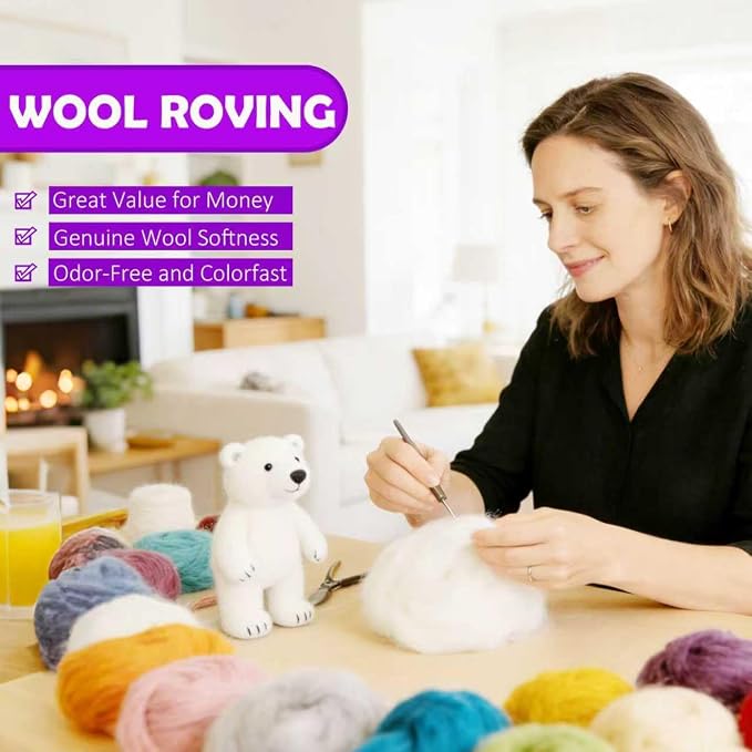 Felting Wool for DIY Craft, Needle Felting Wool Purple, 3.4oz Wool Roving for - Image 4