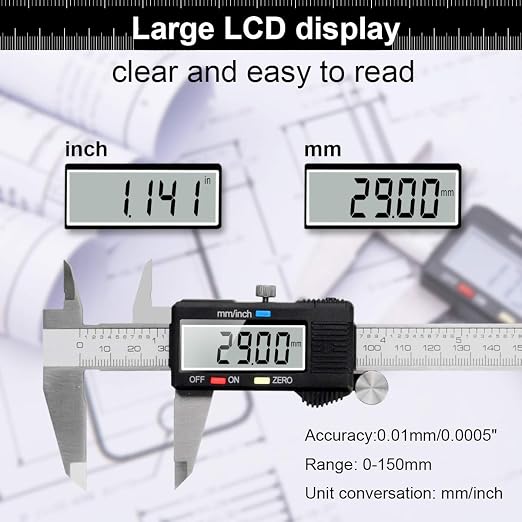 Caliper Measuring Tool, Qfun Vernier Digital Caliper Stainless Steel 6 - Image 6