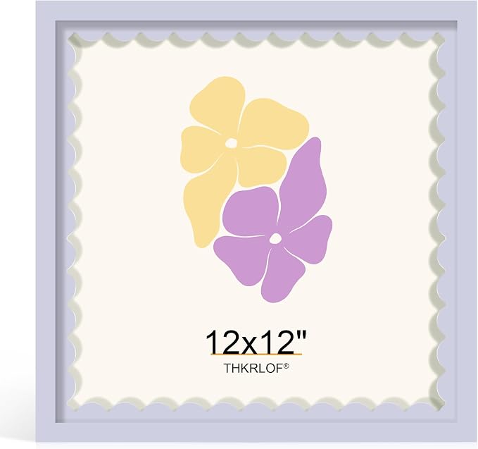 12x12 Picture Frame with Wavy Mat, Wooden Real Glass 12 x 12 Photo Frame by THKRLOF