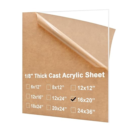KINLINK 16x20 Plexiglass Sheets 1/8 inch Thick, 3mm Clear Cast Acrylic Sheet by KINLINK