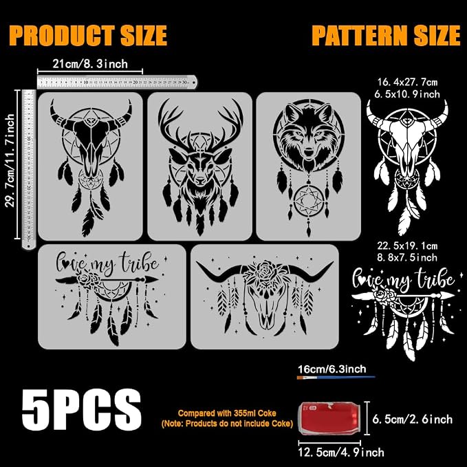 FINGERINSPIRE 5PCS Animals and Dreamcatcher Painting Stencil - Image 2