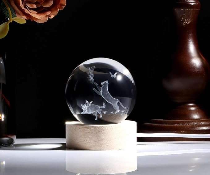 MAIBAOTA 3D Cat Decor Crystal Ball 2.4 Inches Glass Ball Cat Gifts - Image 2
