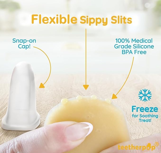 Teetherpop Fillable Silicone Teether for Babies – Breastmilk Popsicle Molds for Teething with Spill-Proof Sippy Slits – Freezable Baby Teethers for Liquids & Purées - Cool Teething Relief (BlueOrange)