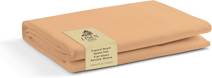 Linen Home 100% Cotton Percale 1 Flat Sheet, Queen Size by LINENHOME