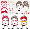 2Pcs Retro Lady Face Stencils for Painting, 11.8"x 11.8" Reusable Combinable by Doodlream
