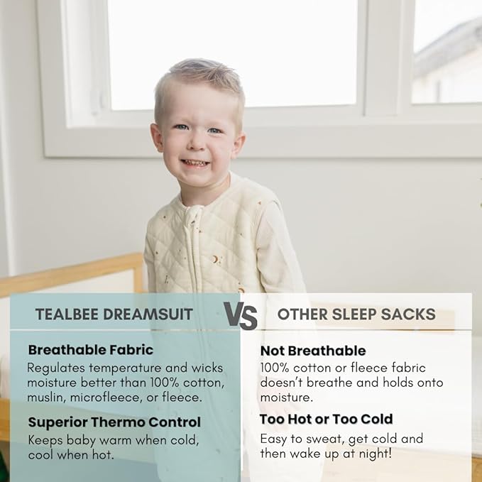 Tealbee Dreamsuit Toddler Sleep Sack with Feet – Walker Sleep Bag with Legs, Rayon made from Bamboo, All Season 1.2 TOG, 2-Way Zipper, 3T-4T - Moons&Stars