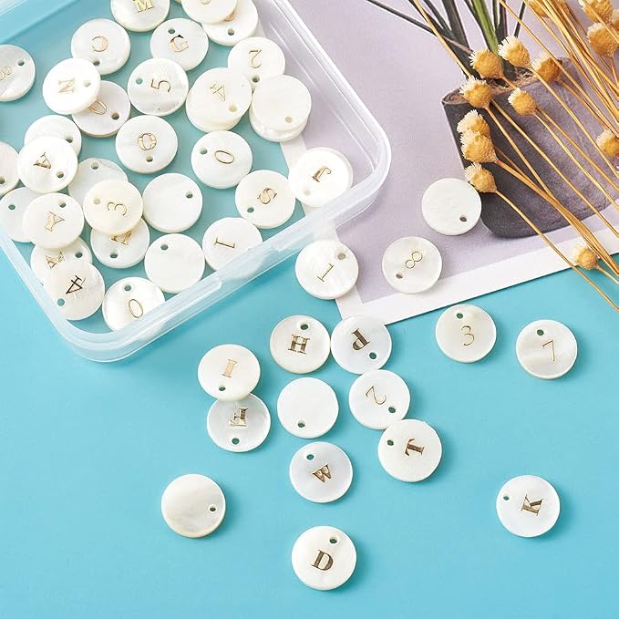 Beadthoven 92pcs Natural Freshwater Shell Letter Full A~Z Charms Gold Blocking - Image 4