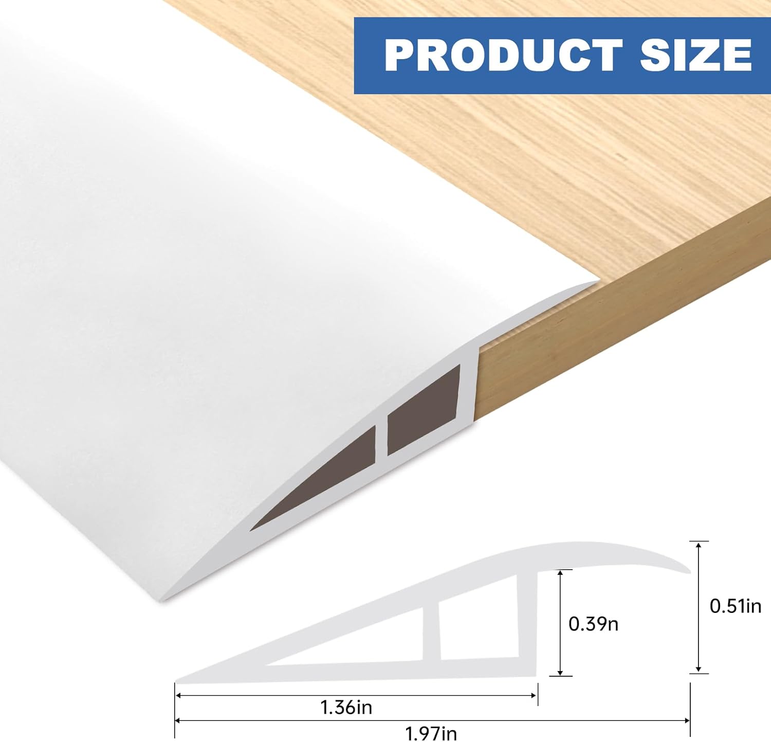 Vinyl Door Threshold Flooring Transition Strip Self Adhesive Carpet Edging Strip for Laminate Doorway Edge Threshold from 1/5" to 2/5" (White, 6.6 Ft)