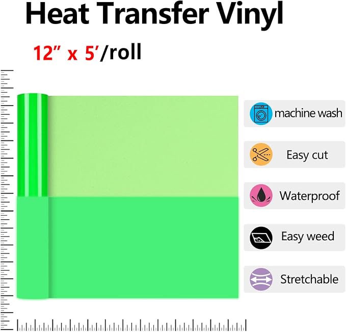 HTVVETUR Glow in The Dark HTV Heat Transfer Vinyl Roll 12 Inch by 5 Feet Iron - Image 3