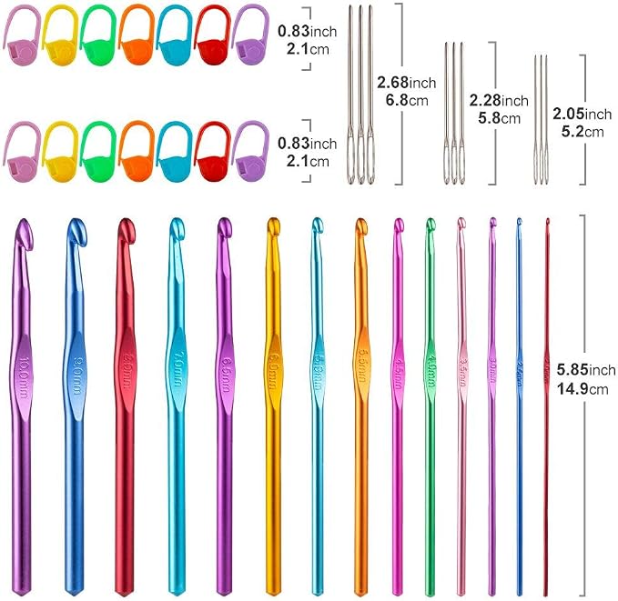 Vodiye 14 Sizes Crochet Hooks Set 2.0–10.0mm, Colorful Metal Crochet Needles - Image 5