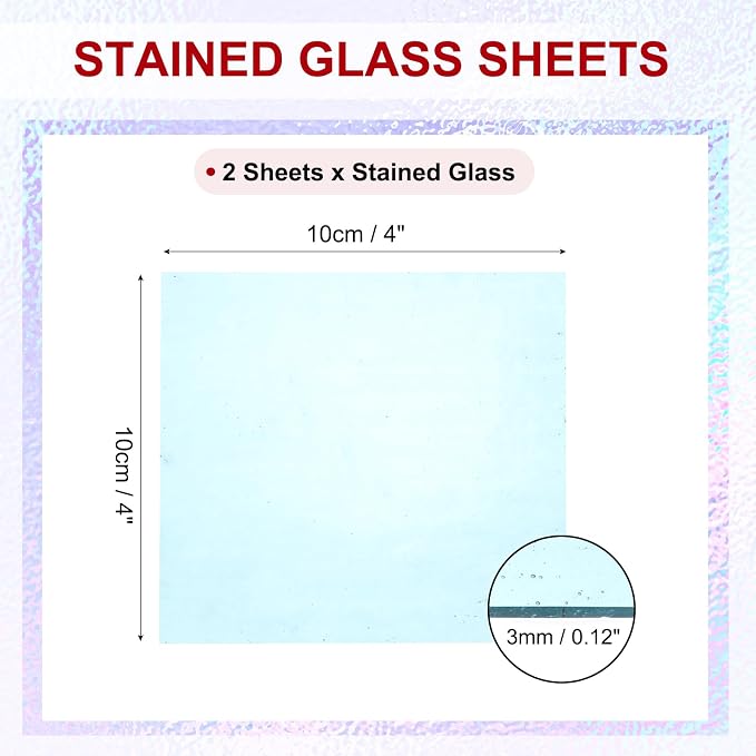 PATIKIL 4 x 4 Inch Transparent Stained Glass Sheets, 2 Sheets Mosaic Glass - Image 2
