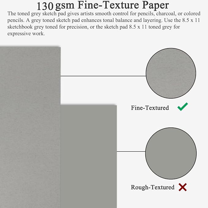 Fuxi Toned Gray Sketchbook 8.5x11, 60 Sheets Spiral Bound, Artist Sketch Pads - Image 3