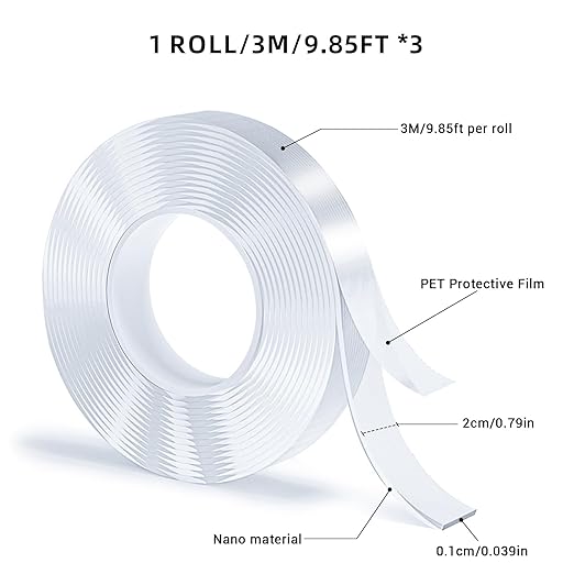 3 Rolls Double Sided Tape, Nano Tape, Transparent Adhesive Tape, Traceless - Image 2