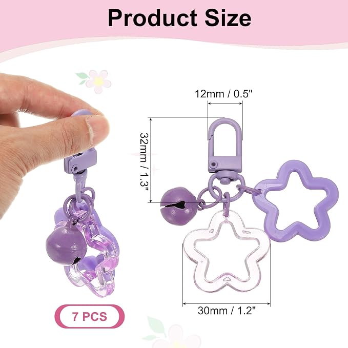 PATIKIL Star Keychain, Candy Color Acrylic Pentagram Keychain Stars Charms Bell - Image 2