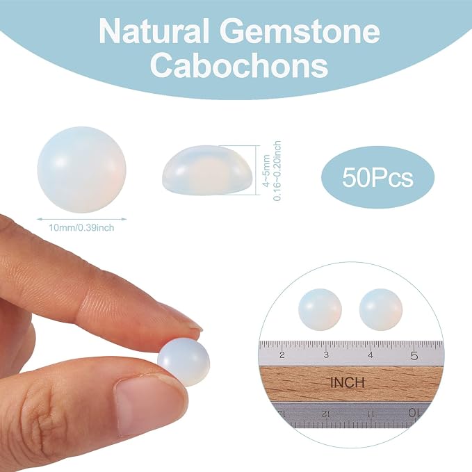 FASHEWELRY 50Pcs Synthetic Opalite Cabochons Flat Back Gemstone Cabochons Half - Image 4