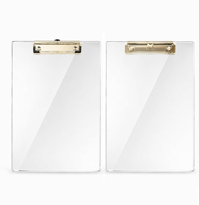 2 Pack Clear Acrylic Clipboard, 12.5 x 9 in | 2mm hard acrylic, not PP/PS; by Kauliopa