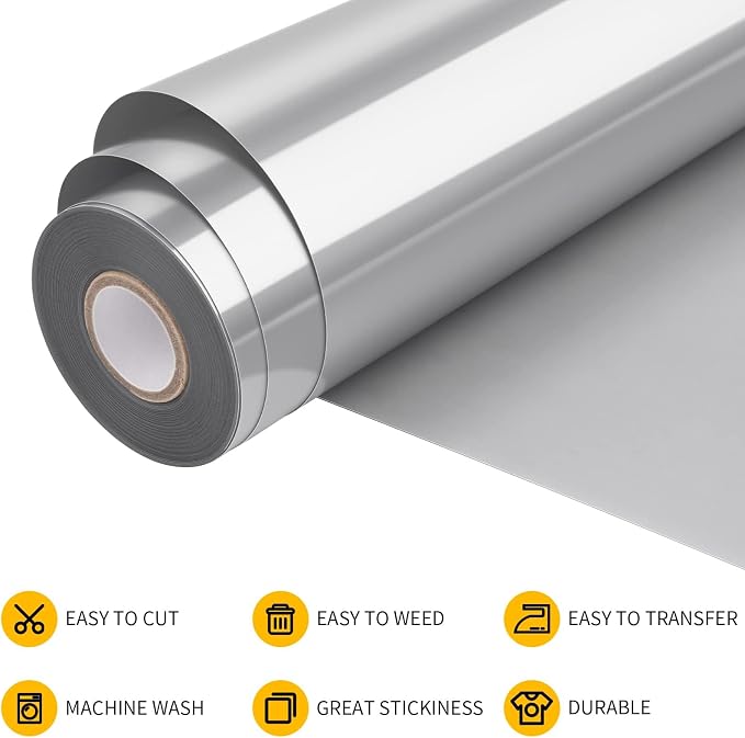 VinylRus Heat Transfer Vinyl-12” x 35FT Silver Iron on Vinyl Roll - Image 4