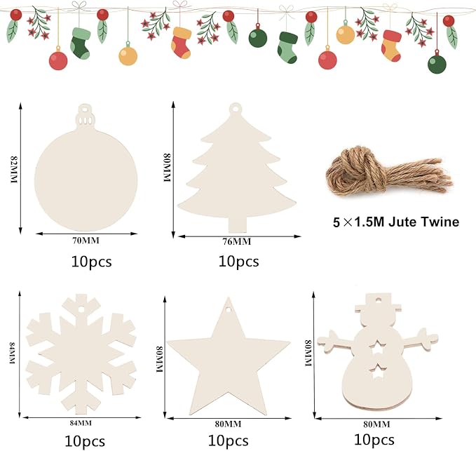 50PCS Unfinished Wood kit with Holes, Wooden Circles - Image 2
