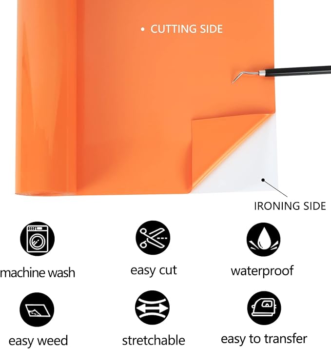 TUMIYA Orange Heat Transfer Vinyl HTV Rolls, Glossy Adhesive HTV Vinyl - Image 3