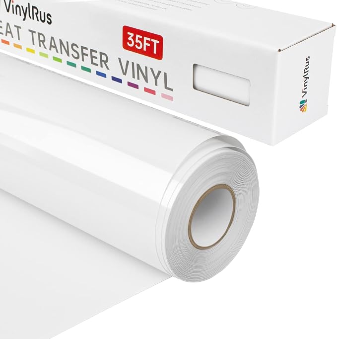 VinylRus Heat Transfer Vinyl-12” x 35FT White Iron on Vinyl Roll by VinylRus