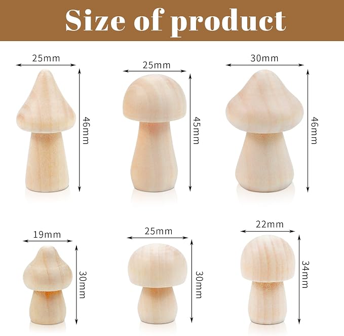 36 Pieces Unfinished Wooden Mushrooms 6 Size Natural Plain Unpainted Wooden - Image 2