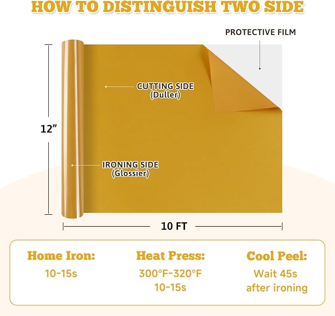 FUNKAKA Heat Transfer Vinyl Reflective Golden HTV Roll, HTV Vinyl - Image 2