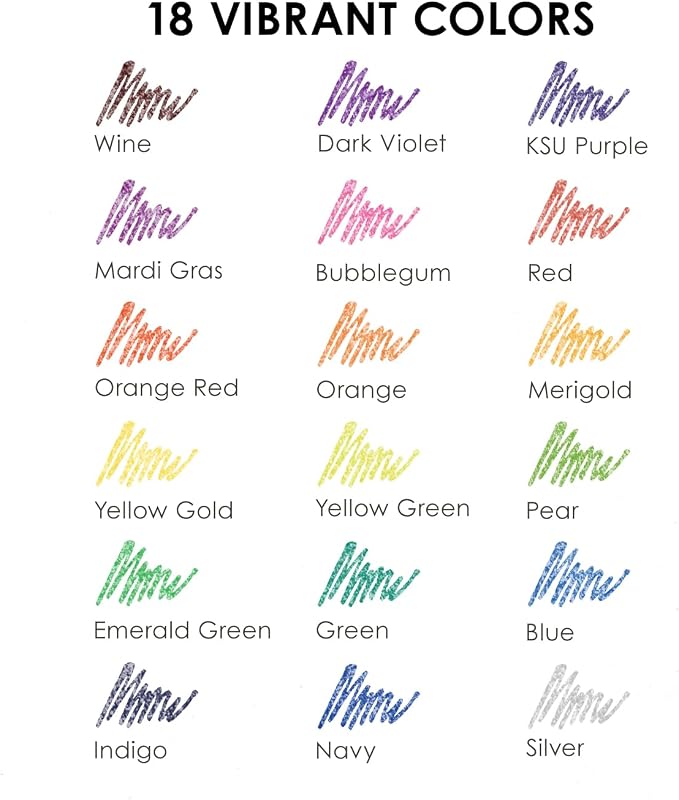 Grabie Capped Glitter Gel Pens, 18 Colors Vibrant Metallic Sparkle Gel Ink Pens - Image 5
