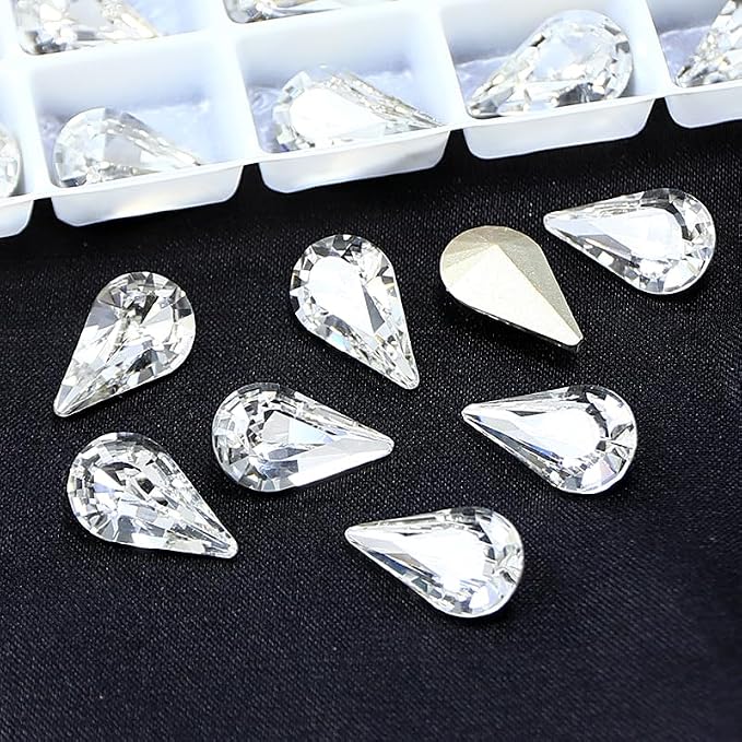48Pcs Point Back Glass Rhinestones, 13 * 8MM Drop Shape Faceted Rhinestones by Unknown