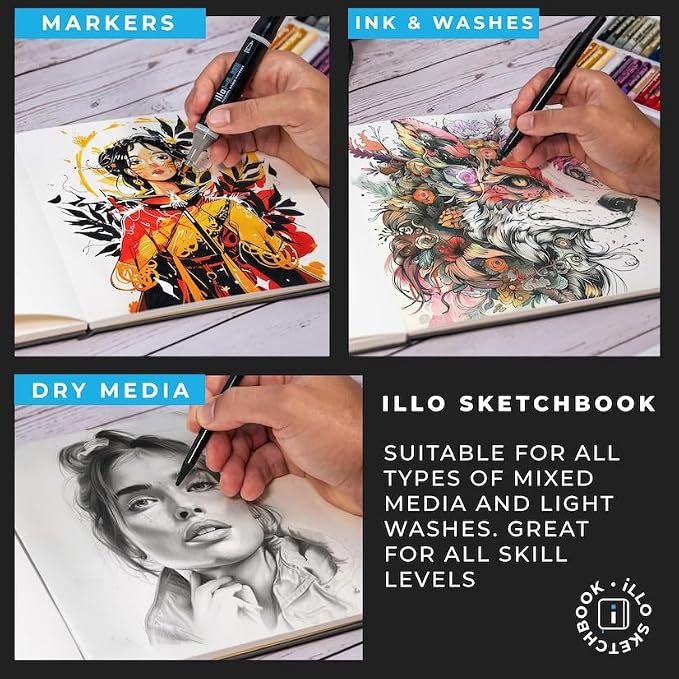 illo Sketchbook 8’’ x 8’’ Square Hardcover Sketch Book, Heavyweight Paper - Image 2