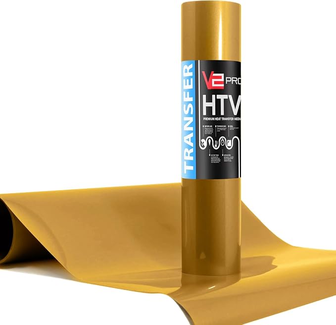 V2 Pro Gold Metallic Heat Transfer Vinyl Film 12" x 120" HTV Roll by VVIVIDVINYL
