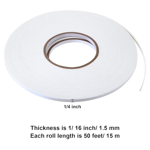 Tatuo 2 Rolls Double Sided Foam Tape 1/4 Inch by 50 Feet White PE Foam Tape - Image 2