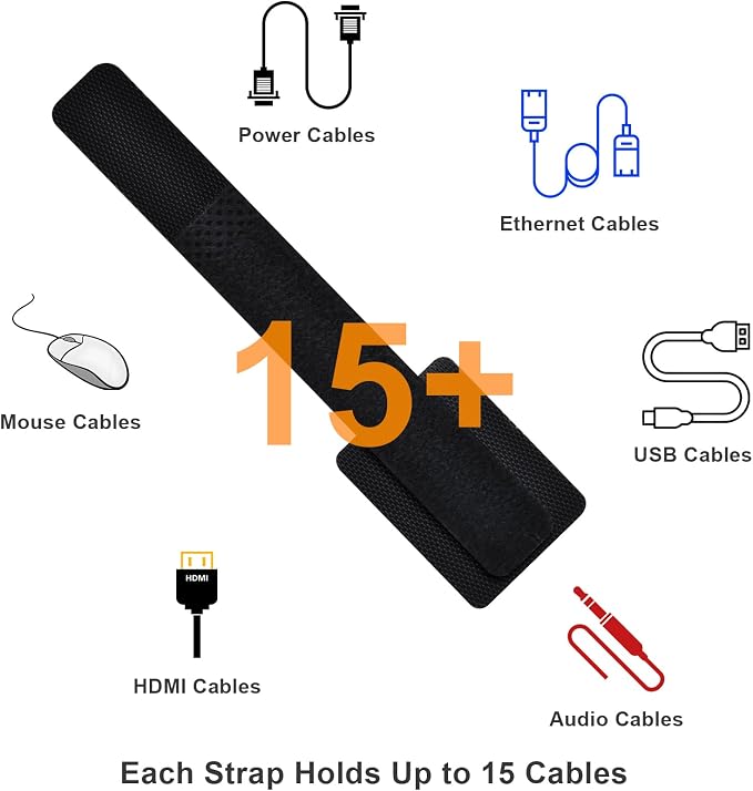Cable Management Under Desk, 40 Pair Cord Organizer Straps | Reusable hook and - Image 3