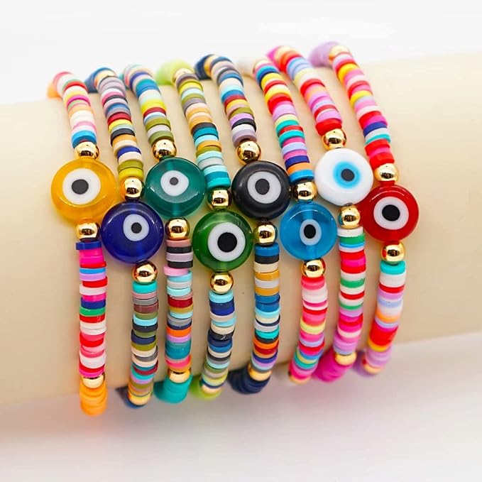 100pcs Colorful Evil Eye Polymer Clay 10mm Spacer Beads - Image 7