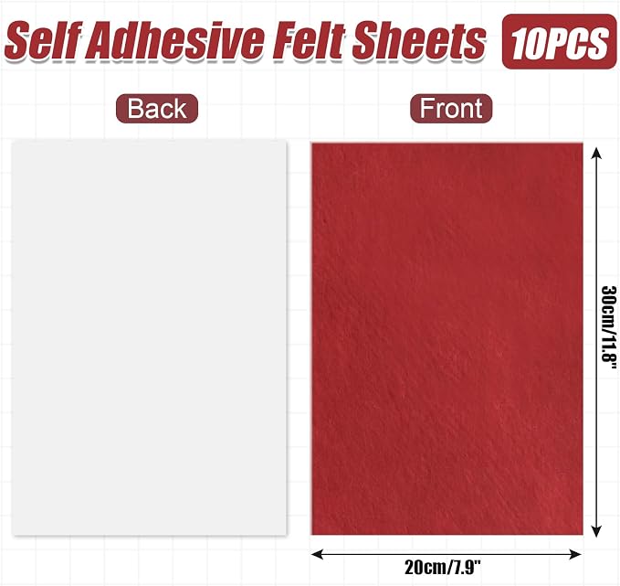Bonsicoky Red Self Adhesive Felt Sheets, 10 Pack, A4 Size | Felt Fabric - Image 2