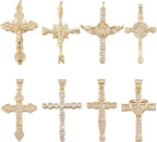 Cheriswelry 8Pcs Cubic Zirconia Cross Charms Real 16K Gold Plated CZ Micro Pave by Cheriswelry