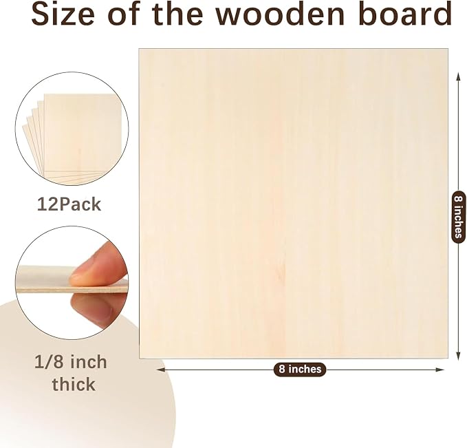 Basswood Plywood Sheets, 8 x 8 in, 3 mm, 12 Pack | Smooth unfinished wood - Image 3